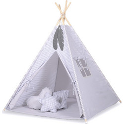 Bobono Teepee Tent & Decorative Feathers Grey with White Dots