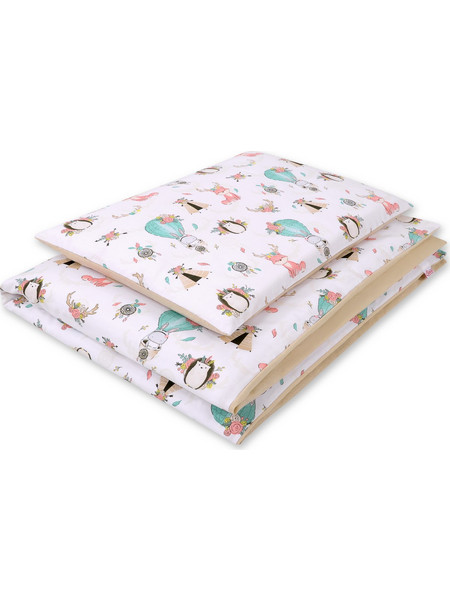 Double-sided bedding set 2-pcs- foxes beige/beige