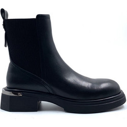 Versace 19V69 Γυναικεία Μποτάκια Chelsea Δερμάτινα Μαύρα με Χοντρό Χαμηλό Τακούνι AMC662-K509VB