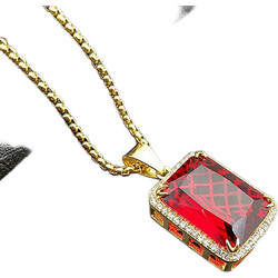 Ghetto Pendant Stainless Steel Gemstone Necklace Red