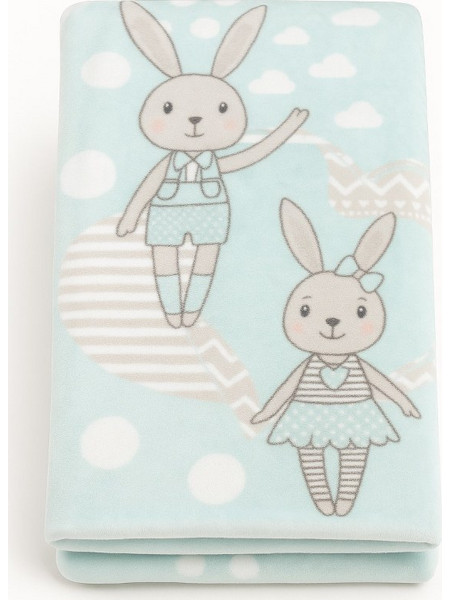 KikkaBoo Rabbits Κουβέρτα Κούνιας Βαμβακερή 110x140 Μπλε Λευκή