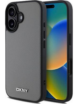 DKNY PU Leather Silver Metal Logo Θήκη Δερματίνης με Magsafe για iPhone 16 Γκρι