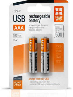 ColorWay CW-UBAAA-09 Μπαταρία AAΑ 590mAh Type-C 2τμχ Επαναφορτιζόμενη