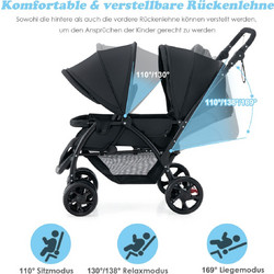 Costway BC10248DK Καρότσι Μωρού Διπλό 30kg Black