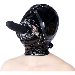 Strap On Silicone Double Dildo With Penis Gag Black