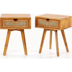 Κομοδίνο Teak/ Rattan 46x38x58 cm