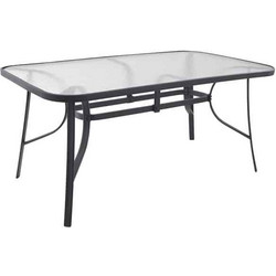 Τραπέζι Bruno 160x90x72εκ μεταλλικό γκρι με γυάλινη επιφάνεια