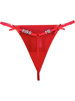 Sexy Rhinestone Kiss Me String Thong Red
