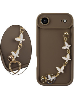 Volte-Tel Θηκη Iphone 17 Air 6.9'' Silicon Tpu With Strap Full Camera Protection Brown With White BUTTERFLIES