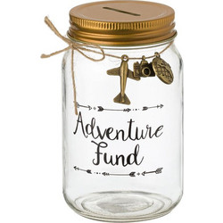 Κουμπαράς Βάζο Γυάλινο Μεταλλικό Καπάκι Adventure Fund O8x14cm