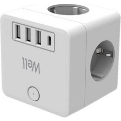 Πολύπριζο Well Κύβος 2x Schuko & 2x Euro με 3x USB Α & 1x USB Type-C PD20W με προστασία ELAD-2SH2EU