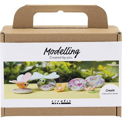 DIY Kit - Mini Craft Kit Modelling, Stone with insect, grey, light pink, light turquoise, 1 pack - (977811)
