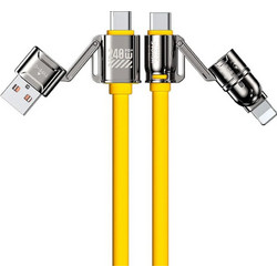Καλώδιο Φόρτισης 4 in 1 WK (WDC-51) - USB-A/TYPE-C σε USB-C/iPhone - 1.2m - Κίτρινο
