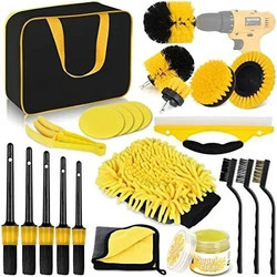 Σετ 22 τεμαχίων για καθαρισμό αυτοκινήτου - Car Wash Brush Set Jiageng - κίτρινο