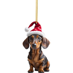 Χριστουγεννιάτικο Στολίδι Σκύλος Dachshund Με Σκούφο Άη Βασίλη & Φούντα 8x4.5cm
