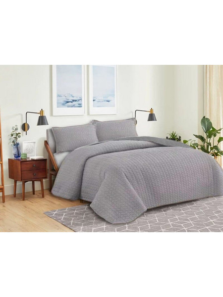 Κουβερλί Σετ Μονόχρωμο Leaves Διπλής Όψεως Microfiber Γαρύφαλλο - Γκρι-Γκρι, 220x240