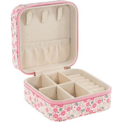 Tinka - Travel Jewellery Box Pink w/Flowers