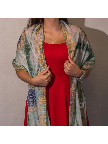 Nomad Sari Summer Marbella Print Scarf - Green with Gold (180x50cm)