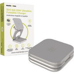 Mobile Origin PW36 3in1 Ασύρματος Φορτιστής Qi2 Pad με Θύρα USB-C 25W Silver