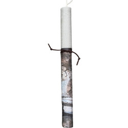 Inehome 961-194-0095 Inehome Λαμπάδα στρογγυλή με Decoupage σκάκι ανοιχτό γκρι