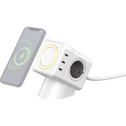 Πολύπριζο Allocacoc DesignNest PowerCube με 4 x Υποδοχές AC 250V με Διακόπτη & Καλώδιο 150cm / Ασύρματη Φόρτιση MagSafe 15W & 3 x USB-A / 3 x Type-C 65W - White (11430WT/EUMWPD)
