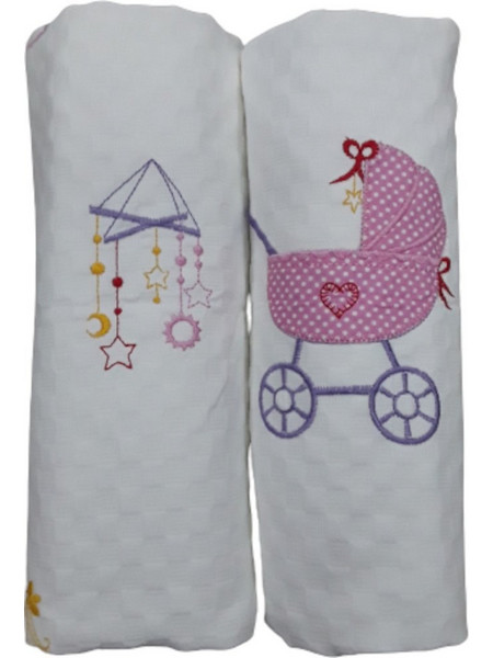 Beboulino Stroller Κουβέρτα Κούνιας Πικέ 117x145 Λευκή Ροζ