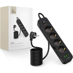 TECH-PROTECT PCL4X3 Power Socket Long 2xUSB + 1xType C Πολύπριζο 4 Θέσεων με Καλώδιο 2m μαύρο