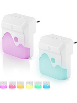 BAKAJI 2 Λάμπες Νυκτός LED με 3 Λειτουργίες RGB Λευκό Ρυθμιζόμενο Φωτισμό Σούρουπο 02837375