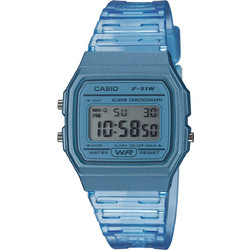 Casio Ψηφιακό Γυναικείο Ρολόι Χρονογράφος με Μπλε Καουτσούκ Λουράκι F-91WS-2EF