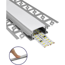 GloboStar(R) 70819-1M Χωνευτό για Γυψοσανίδα - Trimless Προφίλ Αλουμινίου Ανοδιωμένο με Λευκό Οπάλ Κάλυμμα για 2 Σειρές Ταινίας LED Πατητό - Press On 1 Μέτρο