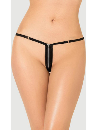 Σέξι Κιλοτάκι Με Φερμουάρ Zip Front Sexy Black Thong Knickers - Μαύρο