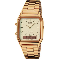 Casio Vintage Ανδρικό Ρολόι Χρονογράφος με Χρυσό Μεταλλικό Μπρασελέ AQ-230GA-9DMQYES