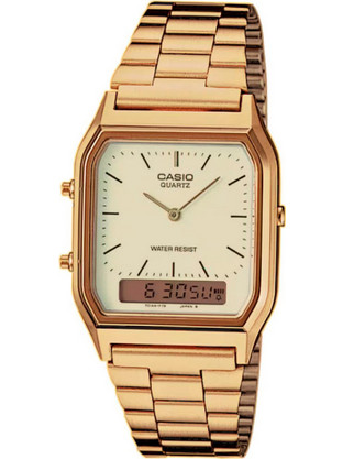 Casio Vintage Ανδρικό Ρολόι Χρονογράφος με Χρυσό Μεταλλικό Μπρασελέ AQ-230GA-9DMQYES