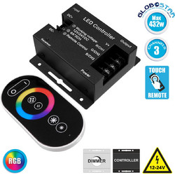 GLOBOSTAR(R) 73406 PRISM RGB Controller 3CH DC 12-24V 18A 432W Max IP20 - RF 2.4GHz Ασύρματο Χειριστήριο Αφής - M8.3xΠ8.1xΥ3.3cm