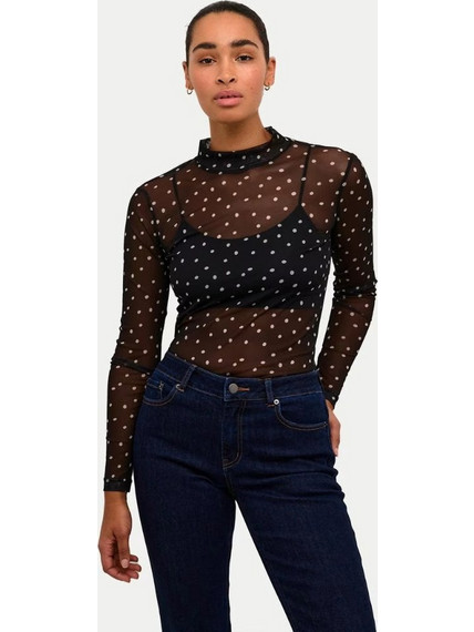 Kaffe Γυναικείo Μπλουζάκι Johanne Μαύρο Πουά Slim Fit Μαύρο