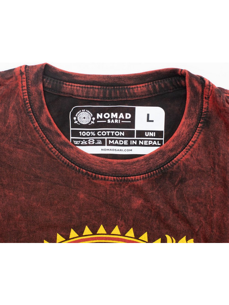Nomad Sari Stonewashed Cotton T-Shirt - Dragon Mandala - Maroon - Medium