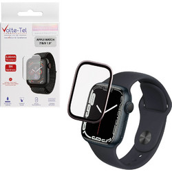 VOLTE-TEL ALUMINIUM TEMPERED GLASS APPLE WATCH 7/8/9 45mm 3D CURVED 1.9in 0.30mm FULL COVER & INSTALLATION TOOL STARLIGHT VOLTE-TEL