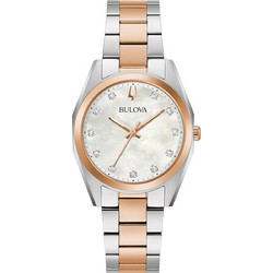 Bulova Γυναικείο Ρολόι με Ασημί Ροζ Χρυσό Μεταλλικό Μπρασελέ 98P207