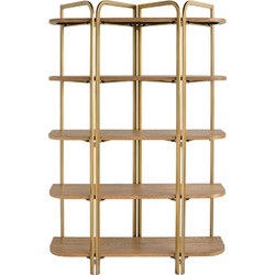 Artekko Lume Καφέ MDF Ραφιέρα με Χρυσό Μεταλλικό Σκελετό (121.5x40x179)cm