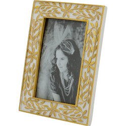 Artekko Frame Λευκή Κορνίζα Ρητίνης για Φωτογραφία 4Χ6" με Χρυσές Λεπτομέρειες (15.5x1.8x20.5)cm