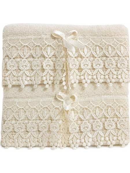 Σετ Πετσέτες 2 Τεμαχίων Cosmin Lace Ecrou Rose