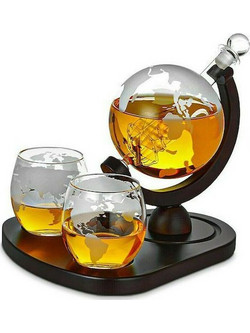 Mikamax(R) Deluxe Globe Decanter Set Γυάλινη φιάλη 850ml με 2 ποτήρια