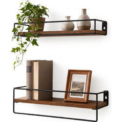 Ράφια Τοίχου Relaxdays 2 x Wall Shelves για Διακοσμητικά / Βιβλία / Μπάνιο 2 Τεμάχια 40cm - Brown / Black (10054070_8208)
