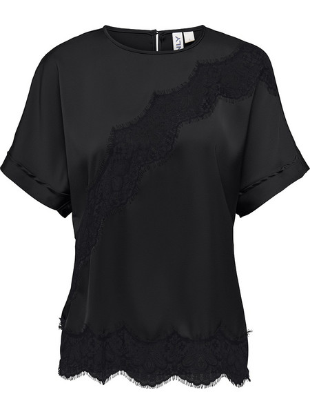 ONLY ONLMENUS SS LACE SATIN TOP WVN 15381412-BlackBLACK LACE Black