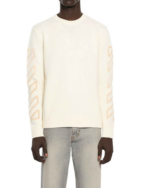 Off-White Πουλόβερ Diagonal Arrow Fuzzy knit relaxed fit cream μάλλινο