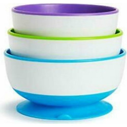 Munchkin Πολύχρωμα Μπωλ Φαγητού με Βεντούζα 6m+ Blue/Purple 3τμχ