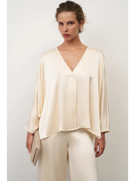 BSB ΣΑΤΕΝ ΜΠΛΟΥΖΑ ΜΕ ΓΚΟΦΡΕ ΥΦΗ 0156-0410014 - Beige