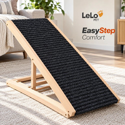 LeLo Pet EasyStep Comfort - Ρυθμιζόμενη Ξύλινη Ράμπα Σκύλου & Γάτας 71x35cm, 2 Ύψη 31-40cm