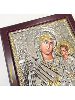 Ασημένια Εικόνα 925 Παναγία Γιάτρισσα 19x24cm Μπορντώ