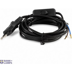 Flat cable 3m, 2* 0,75 mm 2.5A 250V IP20 with on/off switch and EU plug, black